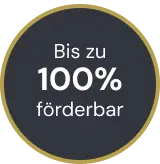 Grafikelement mit der Aufschrift "bis zu 100% förderbar".